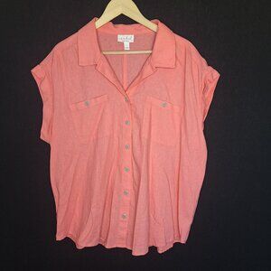 💙 Ingrid Isabel Linen Blend Button Up Blouse Size L/XL Casual Comfy Preppy Spri